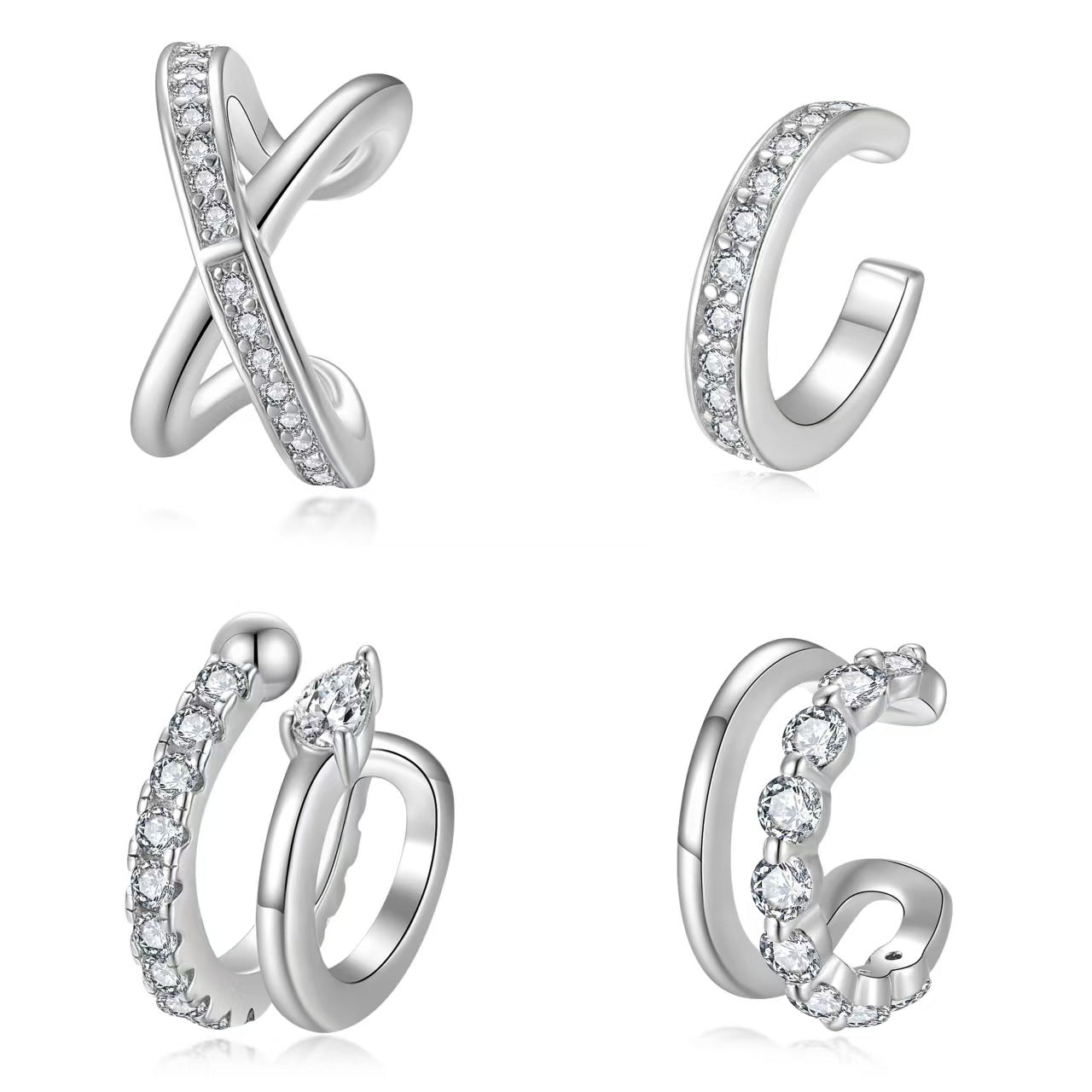 Korean Small Fresh Earless Women's Ear Clips S925 Silver-Plated Moissanite Earrings