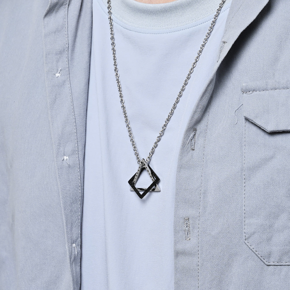 Planderful Geometric Necklace Nordic Viking Triangle Square Stacked Titanium Steel Non Fading Unisex Jewelry