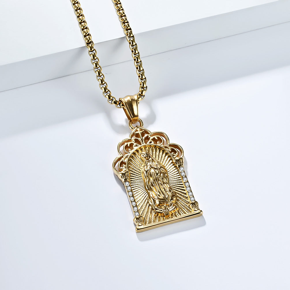 Planderful Virgin Mary Necklace For Men Stainless Steel 18K Gold Plated Pendant Elegant Personalized Jewelry