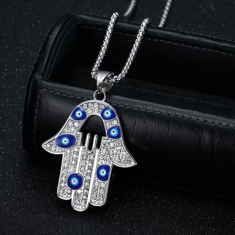 Planderful Everyday Genie Unisex Hamsa Fatima Evil Eye Necklace Hip Hop Style Titanium Steel Gold Plated Zircon Pendant
