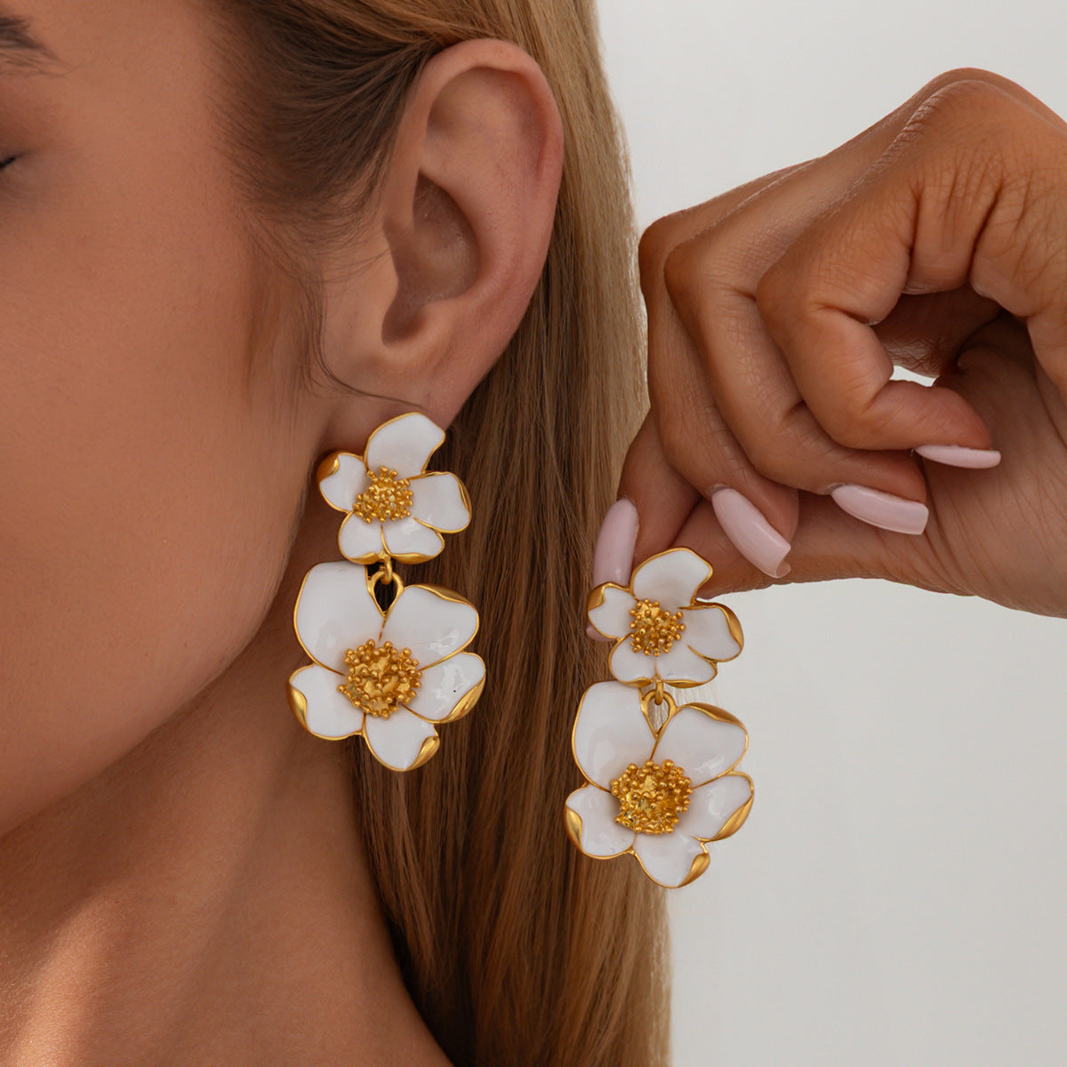 Planderful Vienna Verve 3D Metal Flower Stud Earrings For Women Premium Retro Statement Jewelry