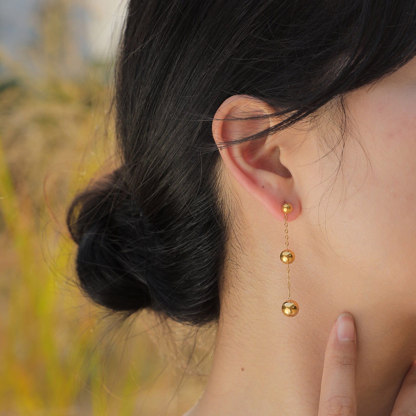 Earrings Stainless Steel Women's Earrings Bead Tassel Gold