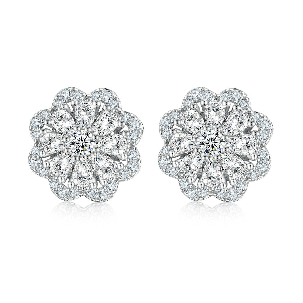 Full Zircon Flower Sterling Silver Stud Earrings