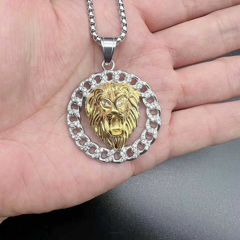 Zircon Necklace – Statement Hip Hop Lion Head Pendant Gold Plated Titanium Steel Jewelry