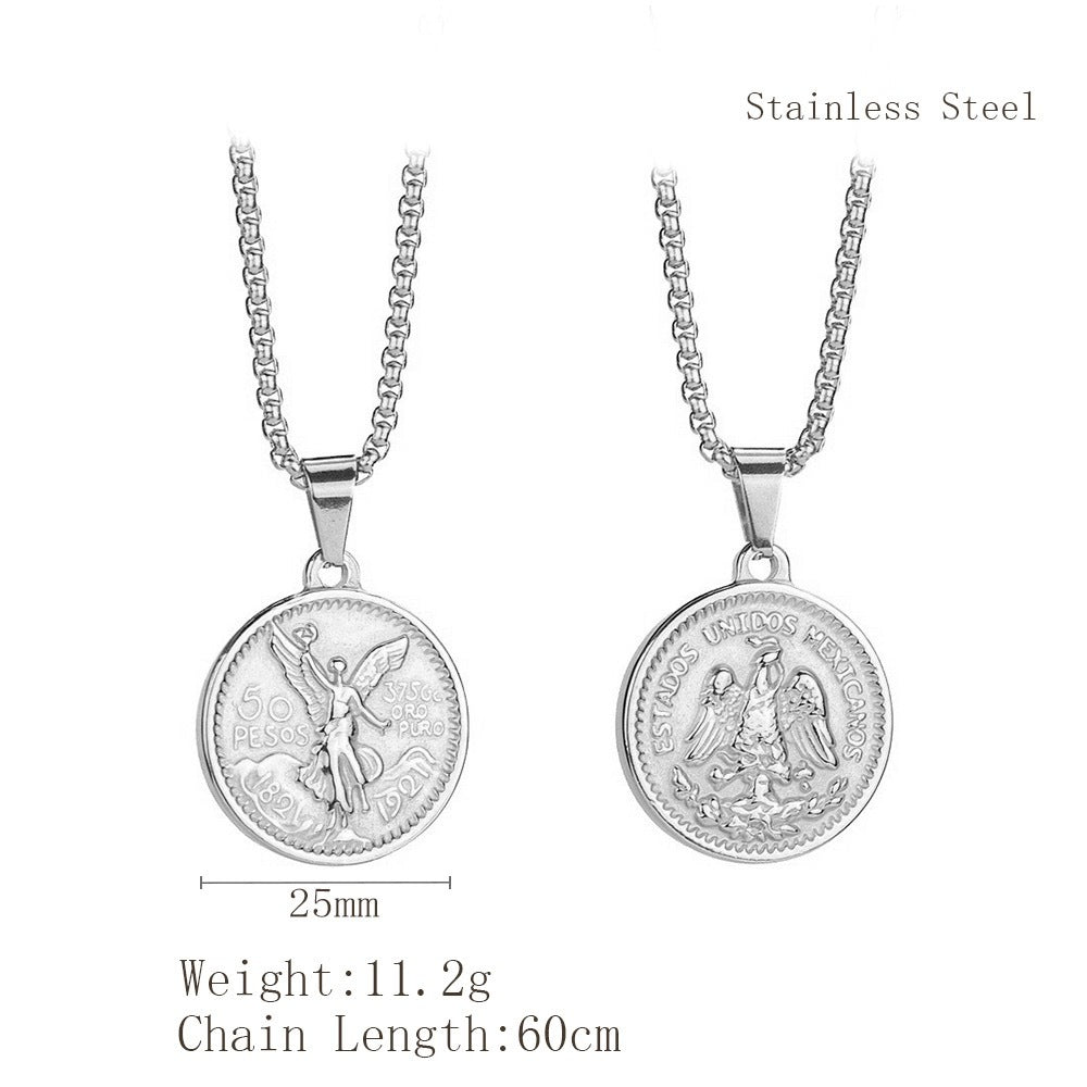 1. Planderful Stainless Steel Coin Pendant Necklace Gold Tone Unisex Gift For Couples And Lovers