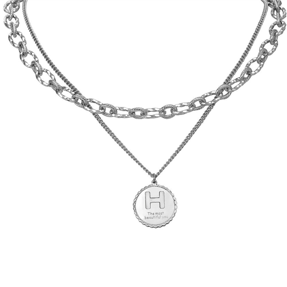 Planderful Personalized Titanium Steel Necklace Unisex Collarbone Short Letter Pendant