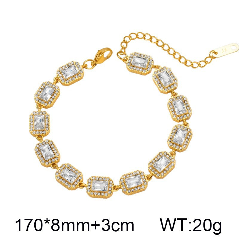 Color Surrounding Square Zircon Stainless Steel Bracelet Palace Style Adjustable