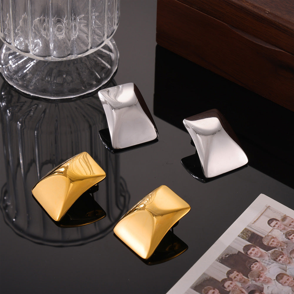 Trendy Rectangular 18K Gold Plated Earrings with European American Design Influence