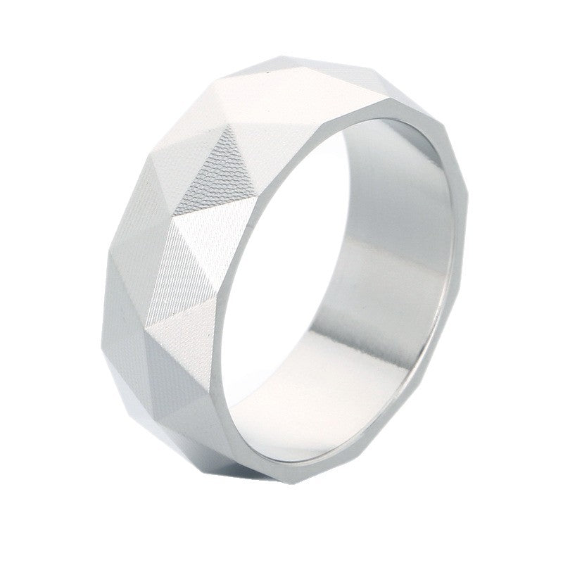 Niche Creative Geometric Ring, Punk Style Retro 8mm Rhombus Cut Stainless Steel Men's