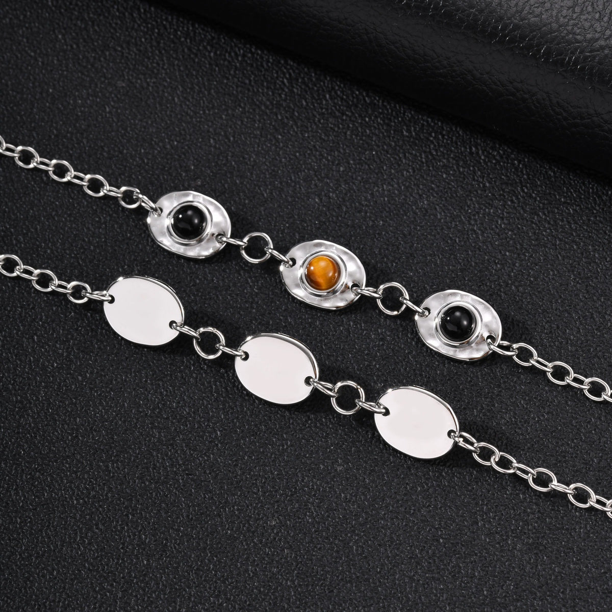 Tiger's Eye Black Stainless Steel Bracelet
