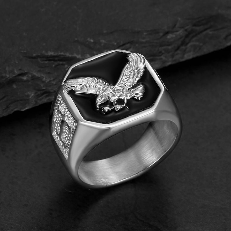 Planderful Hip Hop Ring Stainless Steel Gold Plated Epoxy Wings Eagle For Men Domineering