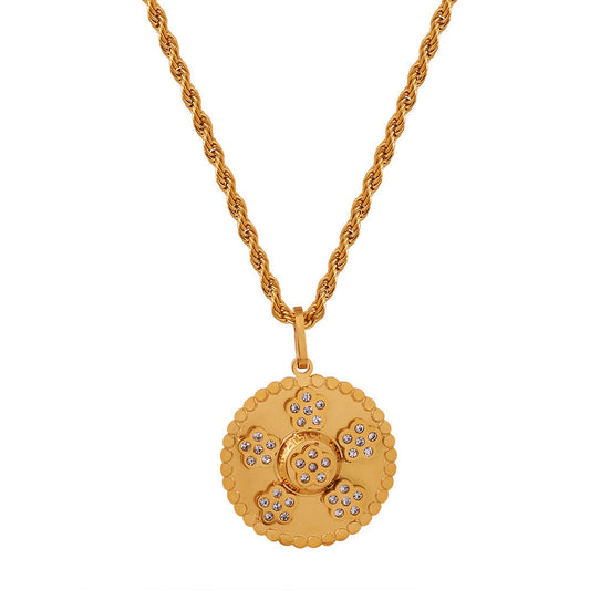 Medieval-Inspired Gold-Plated Lotus Flower Pendant Necklace for Elegant Women