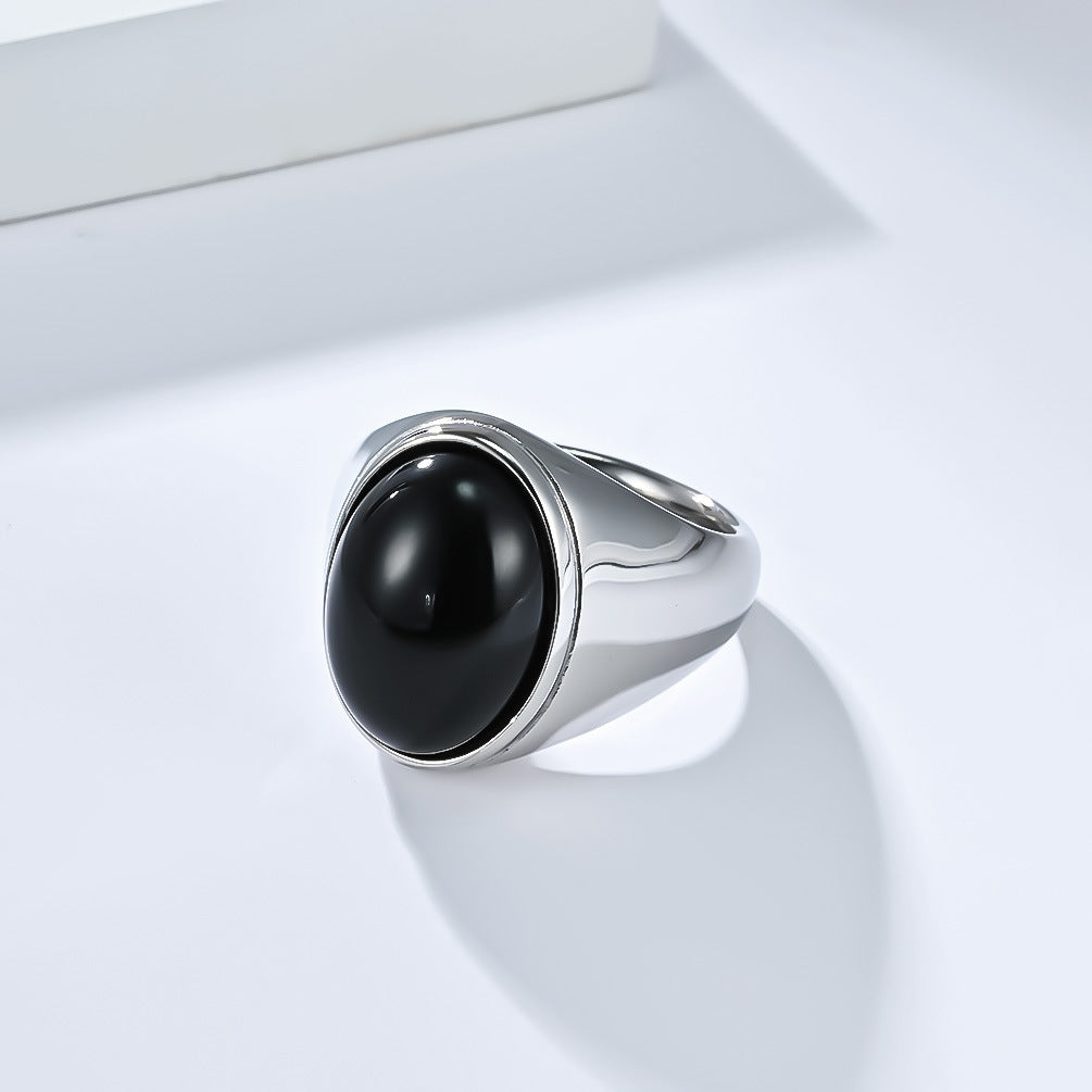 Planderful Tiger Eye Ring Titanium Steel Inlaid Natural Stone For Men Index Finger Jewelry Trendy Luxury
