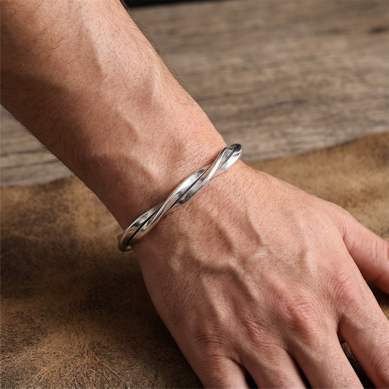 Mobius Twist Open Stainless Steel Bracelet Water Drop Double Head Stainless Steel Unisex