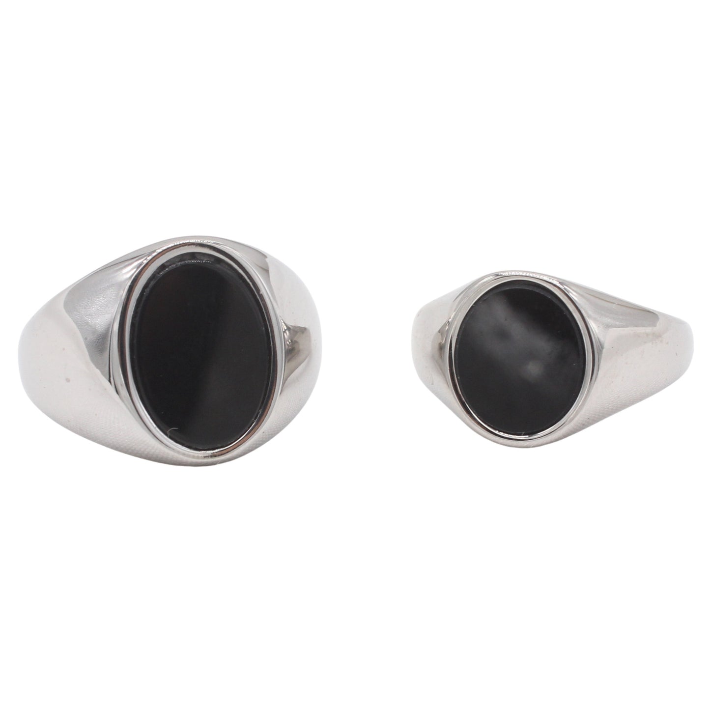 Planderful Jewelry Black Oval Stone Titanium Steel Ring For Everyday Unisex Wear