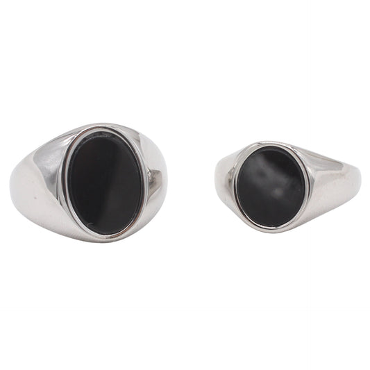Planderful Jewelry Black Oval Stone Titanium Steel Ring For Everyday Unisex Wear