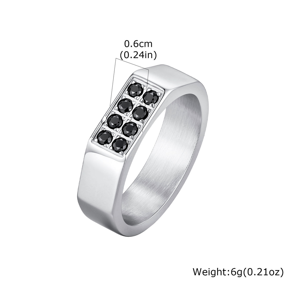 Men's Black Zirconium Ring Stainless Steel Punk Style