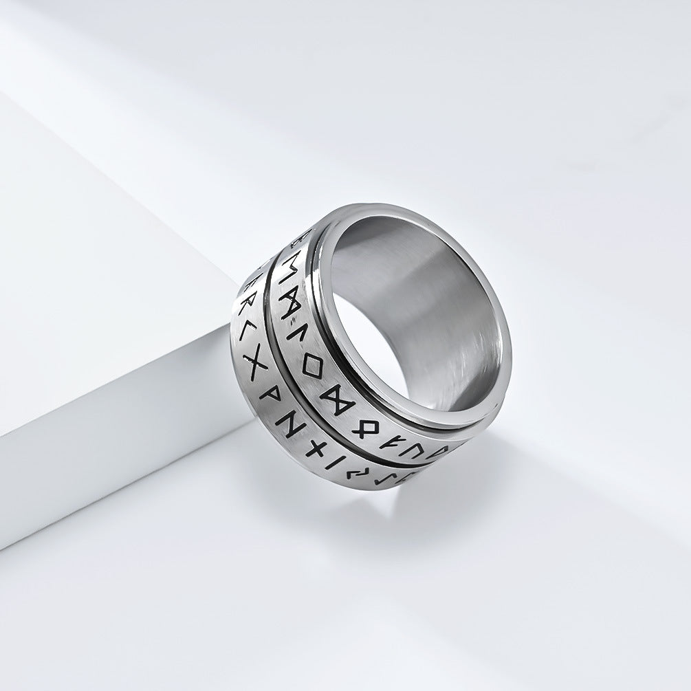 Planderful Viking Ring With Rotating Text Engraving For Men Titanium Steel Vintage Nordic Style