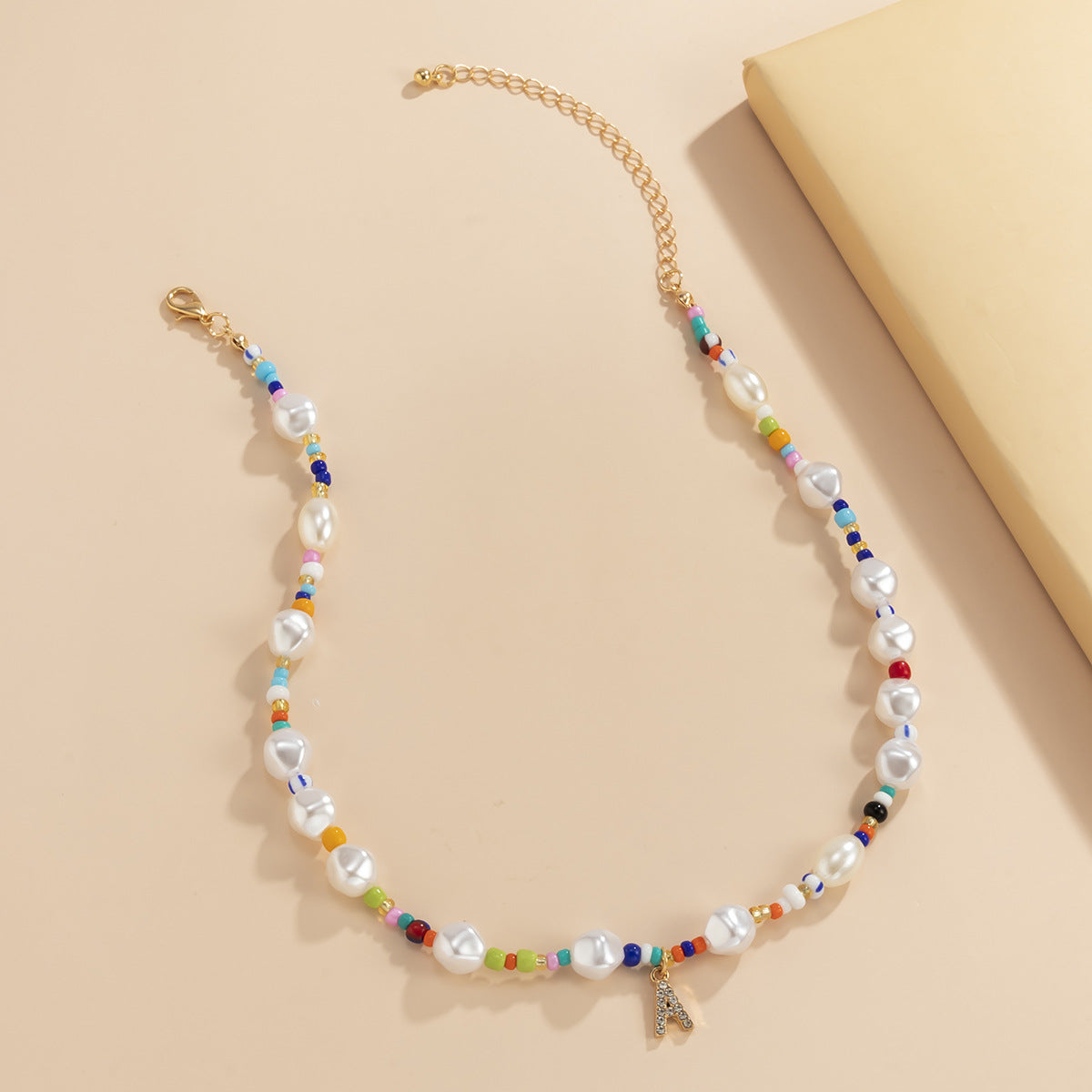 Planderful Collection Vienna Verve Imitation Pearl Beaded Necklace With Letter Pendant For Women Beach Chic