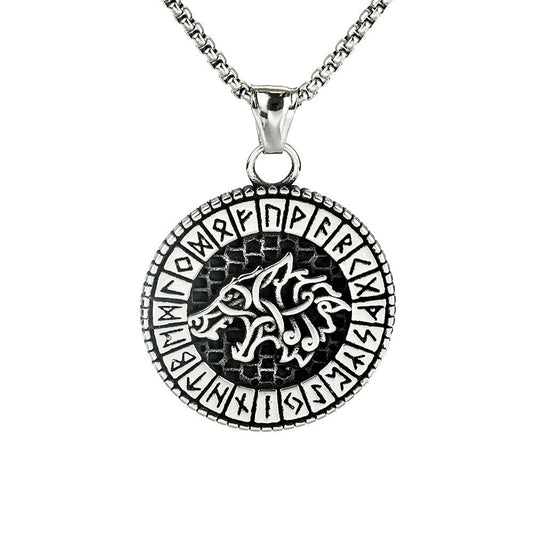 Vintage Nordic Men's Stainless Steel Viking Wolf Head Pendant