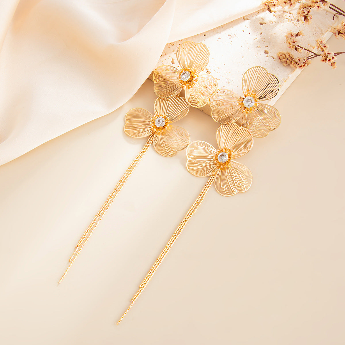 Ginkgo Biloba Flower Earrings With Long Snake Bone Chain Fringe For Elegant Women Planderful Vienna Verve Statement