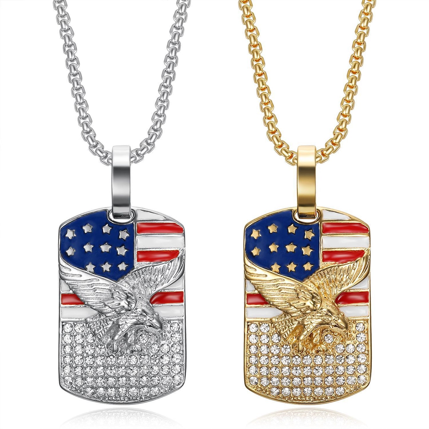 Planderful Hip Hop Necklace Unisex Titanium Steel Gold Plated Eagle Flag Pendant Bold Statement Jewelry