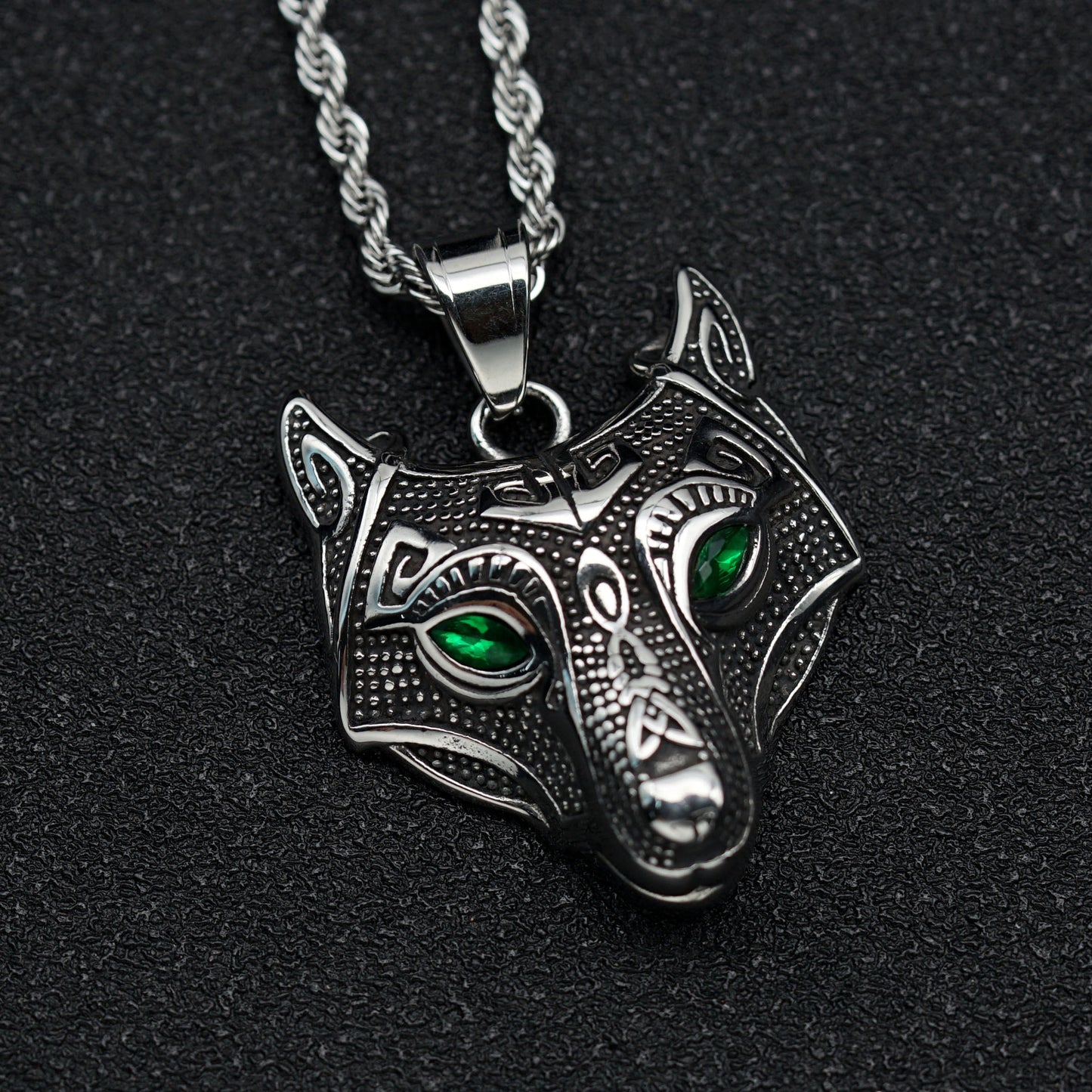 Steel Necklace - Statement Nordic Viking Celtic Wolf Head Pendant Necklace For Hip Hop Streetwear