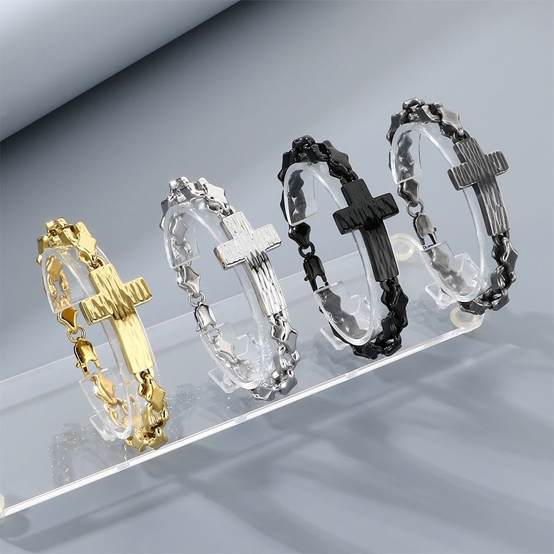 American Titanium Steel – Hammer Cross Texture Stainless Steel Men's Bracelet