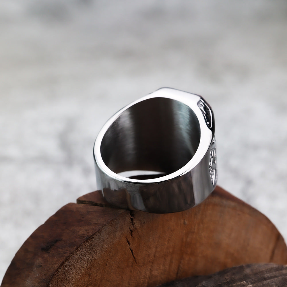 Cross-Border New Products European and American Style Ring AG Masonic Stone Men's Ring Stainless Steel Jewelry Wholesale