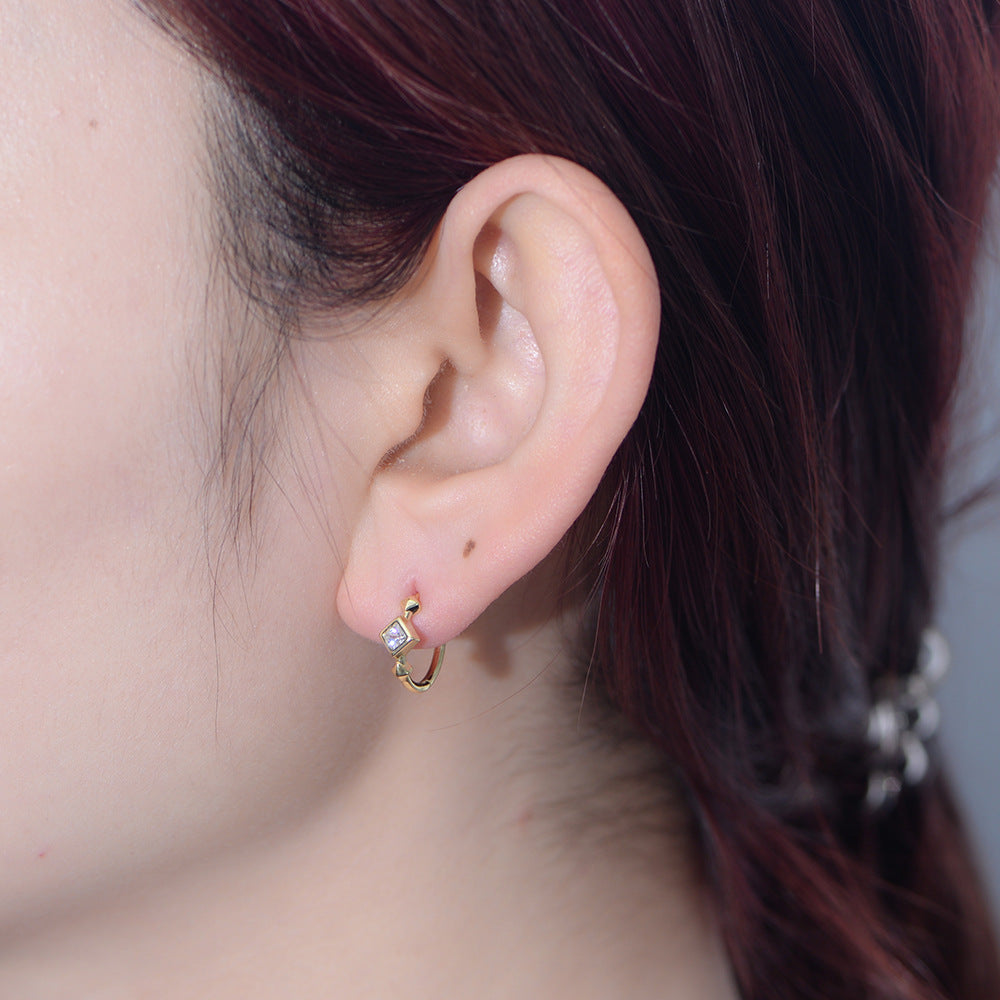 S925 Sterling Silver Zircon Earrings And Square Zircon Earrings, Ear Buckles, Advanced Sense
