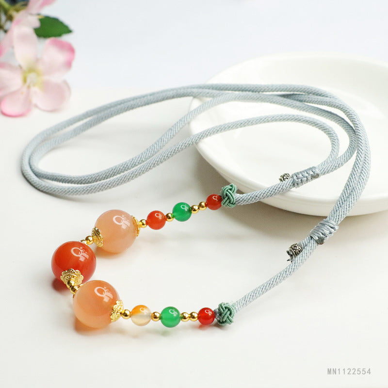 Red Agate Triple-Life Bead Necklace
