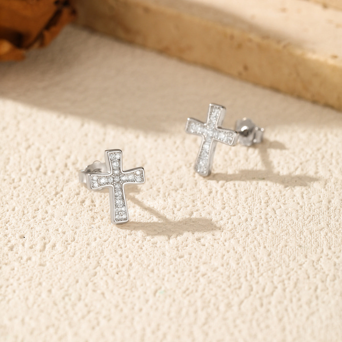 925 Sterling Silver Cross Moissanite Stud Earrings