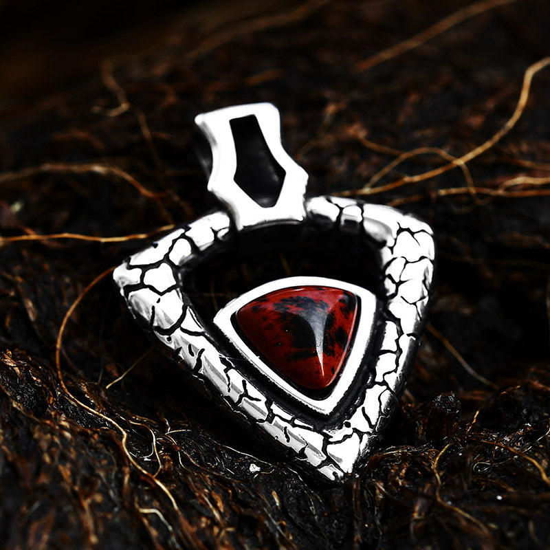 Retro Titanium Steel Serpentine Crack Triangular Pendant with Gemstone for Men