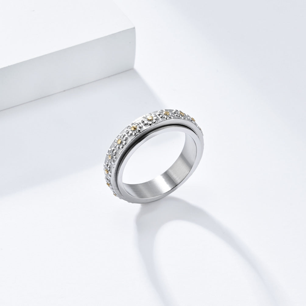 Small Daisy Titanium Steel Rotating Sunflower Ring Jewelry