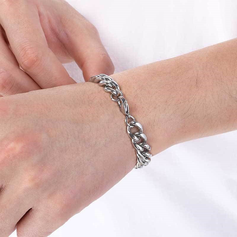 Titanium Steel Cuban Chain Bracelet – Commuter Stainless Steel Unisex Round Grinding