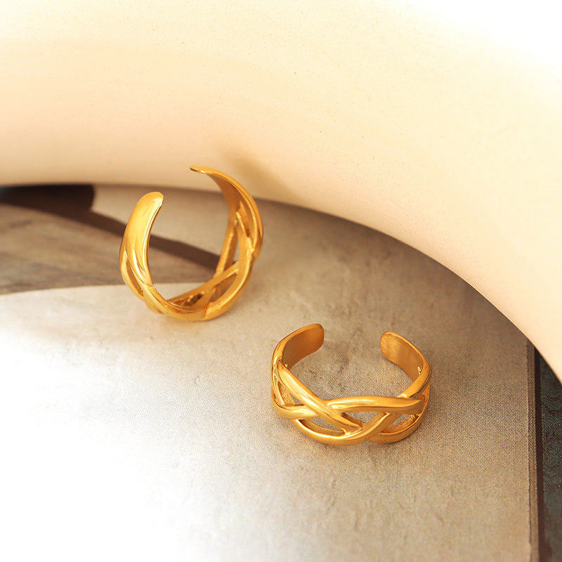 Cross-Staggered Gold Plated Titanium Ring for Women