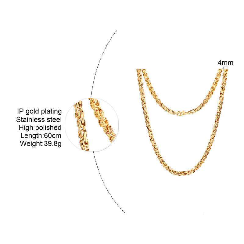 European And American 4MM Byzantine Men's Thick Chain Necklace