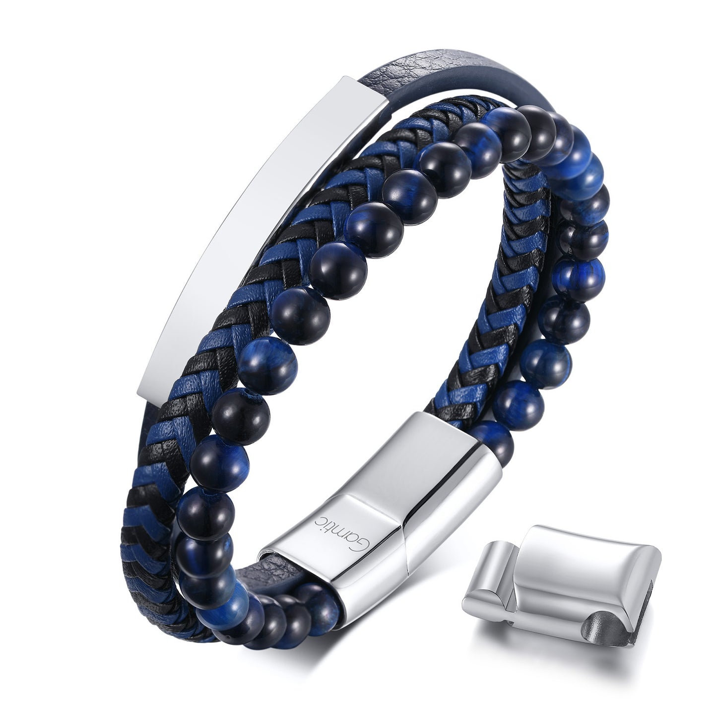 Stainless Steel Curved Brand Matte Agate Leather Bracelet