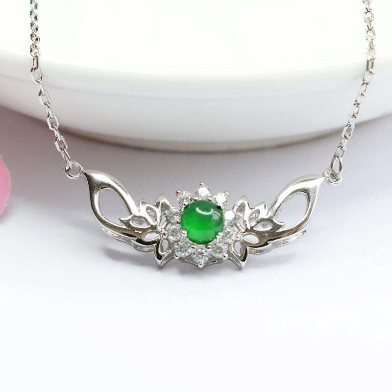 Icy Green Jadeite Lotus 925 Silver Necklace