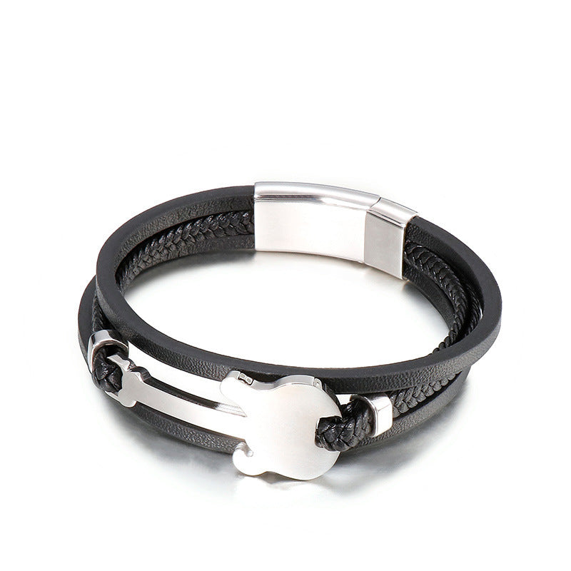 Planderful Titanium Steel Mini Guitar Leather Bracelet Men