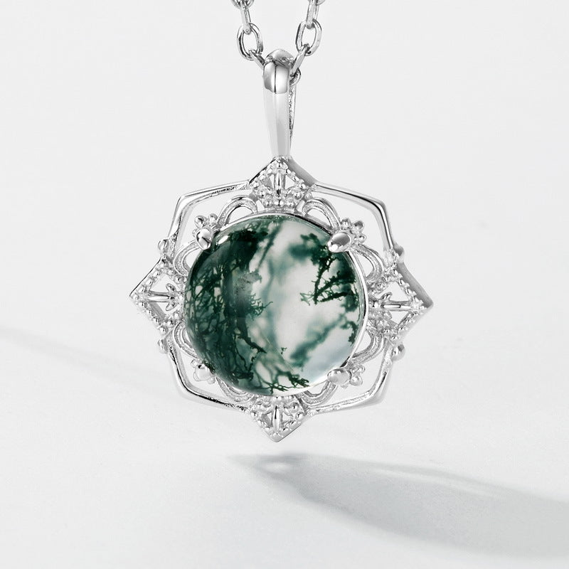 Planderful Jewelry Green Moss Agate Necklace Sterling Silver