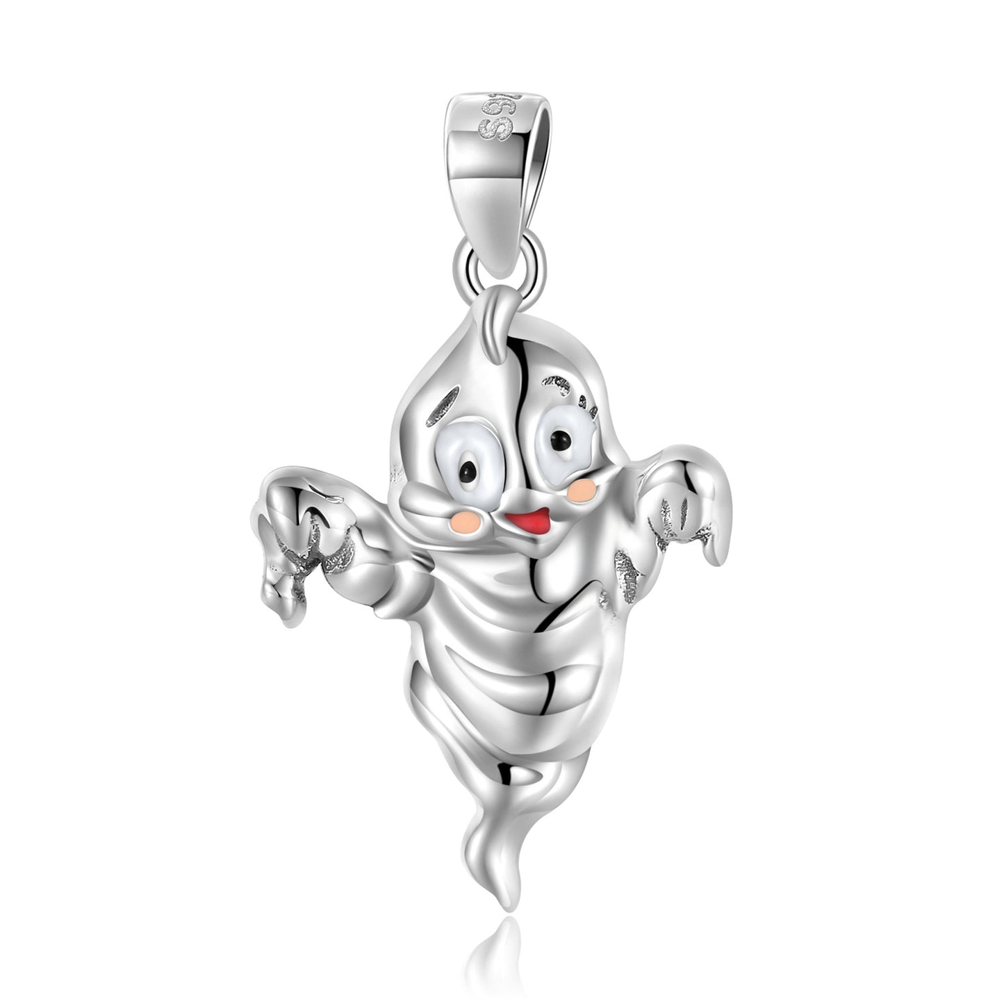 Halloween Playful Ghost Pendant Silver Necklace