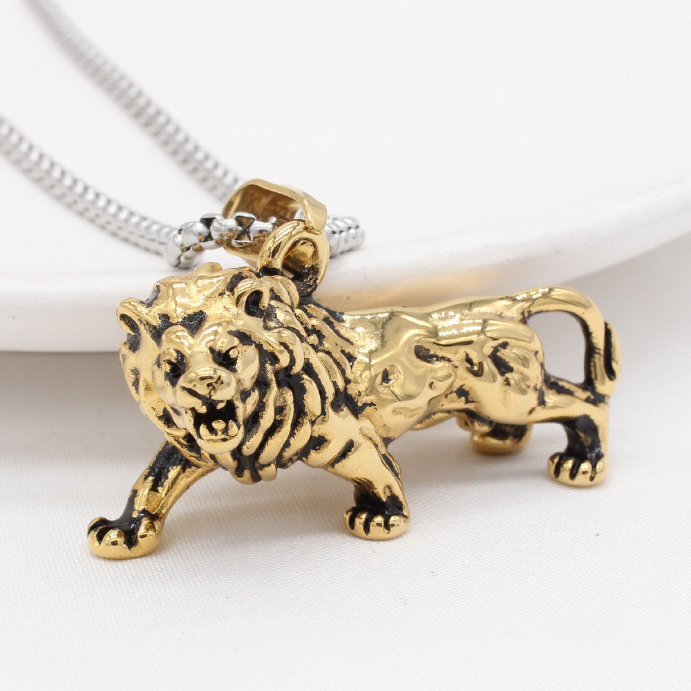 Personalized Men's Titanium Steel Lion Pendant - European and American Fashion Jewelry Wholesale