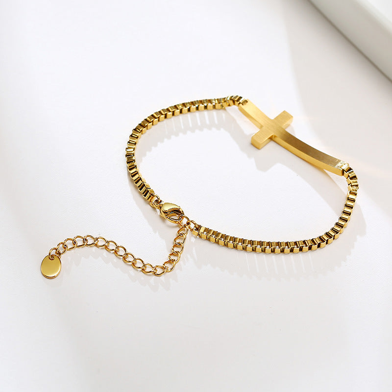 Stainless Steel Cross Box Chain Bracelet Steel Women's Jewelry
