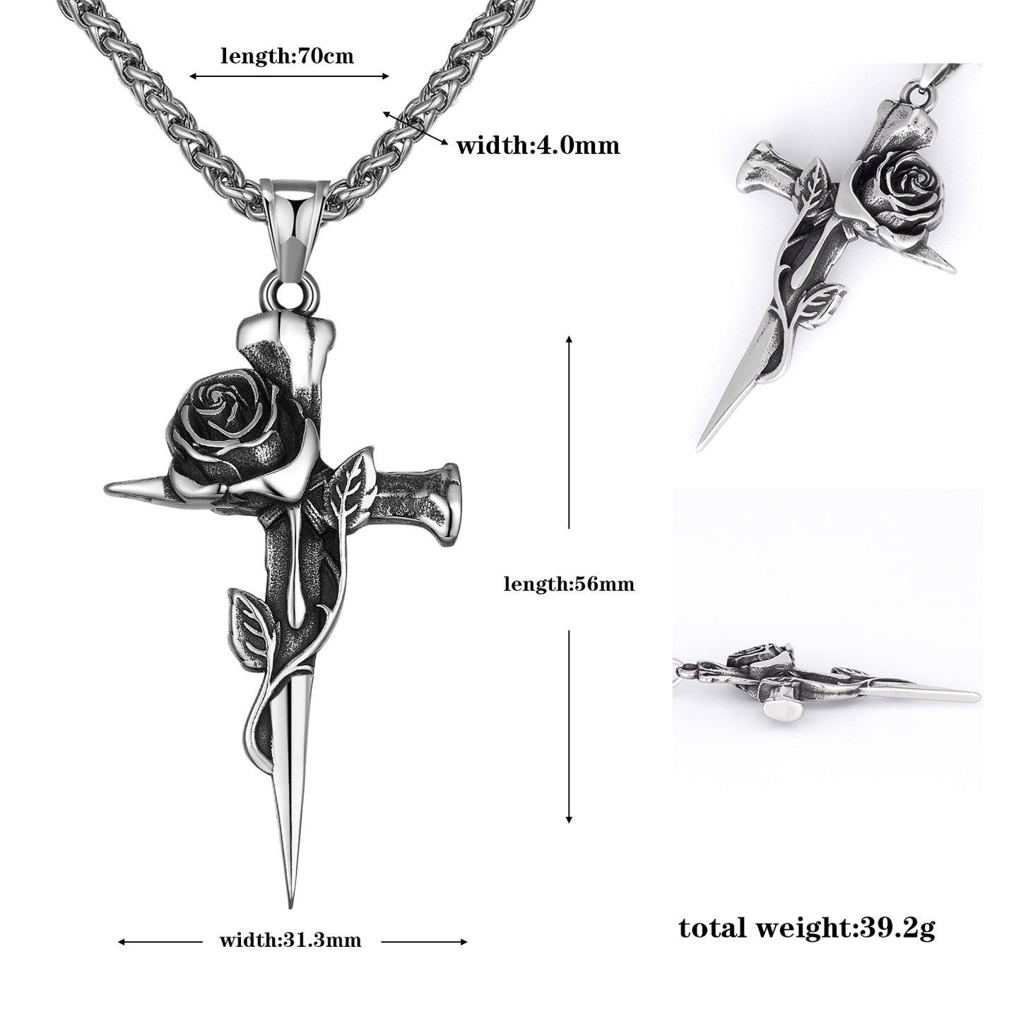 Steel Necklace – Elegant Rose Cross Necklace