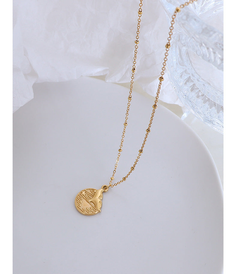 European Mermaid Medallion Pendant Necklace - 18k Gold Plated Titanium Steel Clavicle Chain