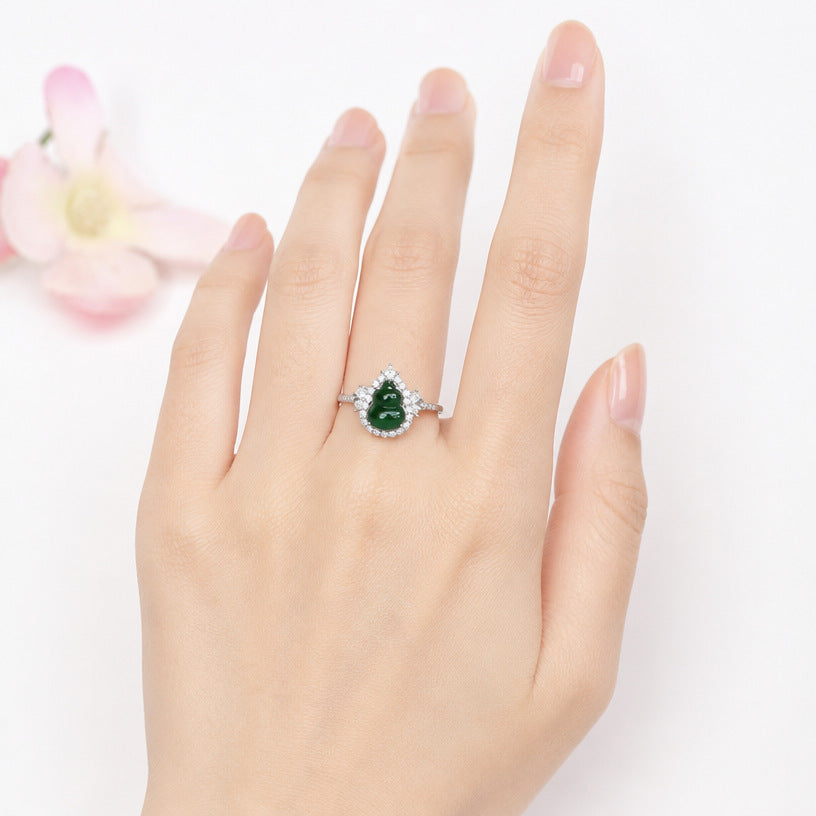 Green Jadeite Gourd 925 Silver Ring