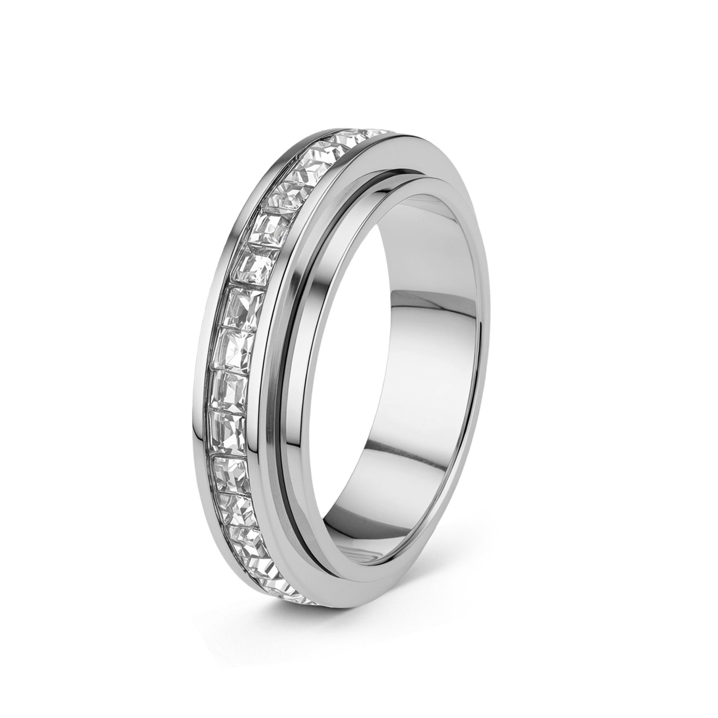 Planderful Rotatable Zircon Square Ring For Unisex Couples, Stainless Steel Modern Jewelry By Everyday Genie