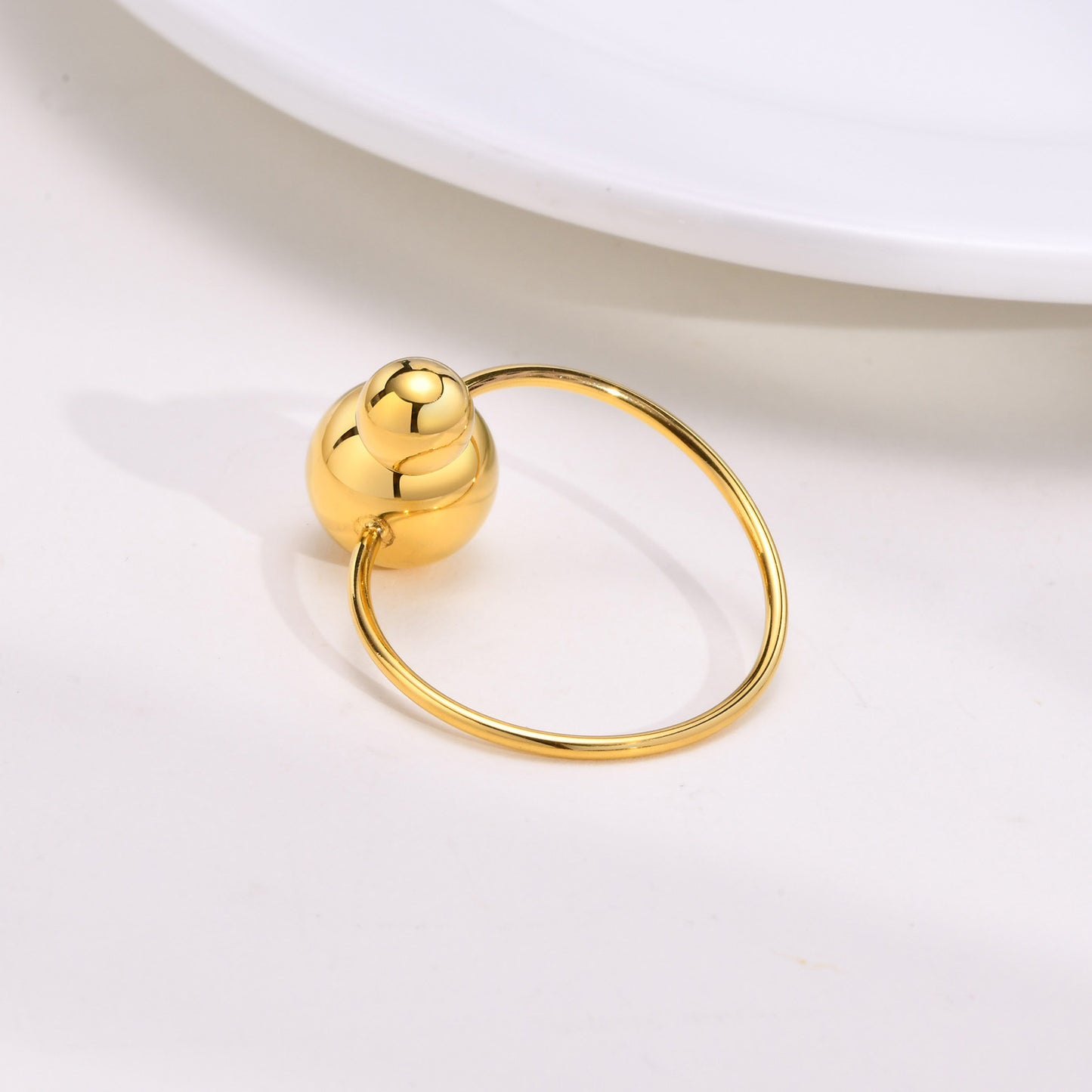 Stainless Steel Ball Adjustable Ring Gold Women's Fashion Jewelry