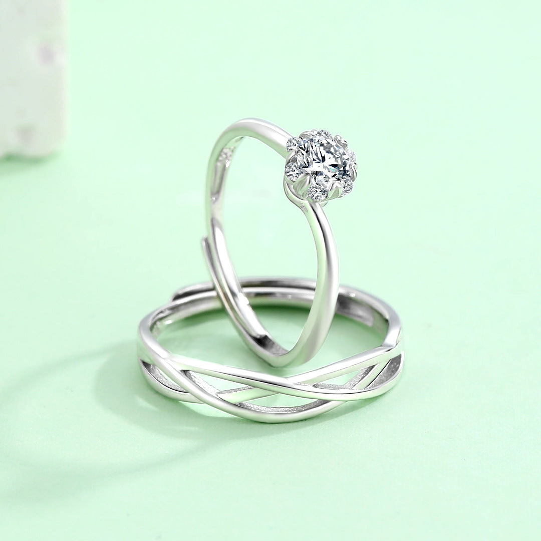 Planderful S925 Sterling Silver Galaxy Couple Ring Open Adjustable Zircon Jewelry For Couples Elegant